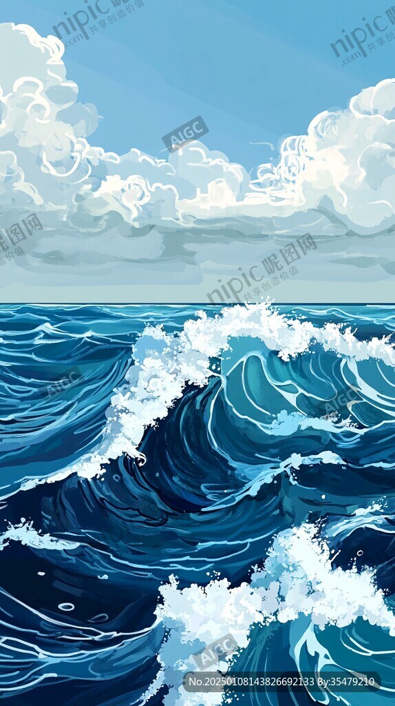 波濤海浪插畫
