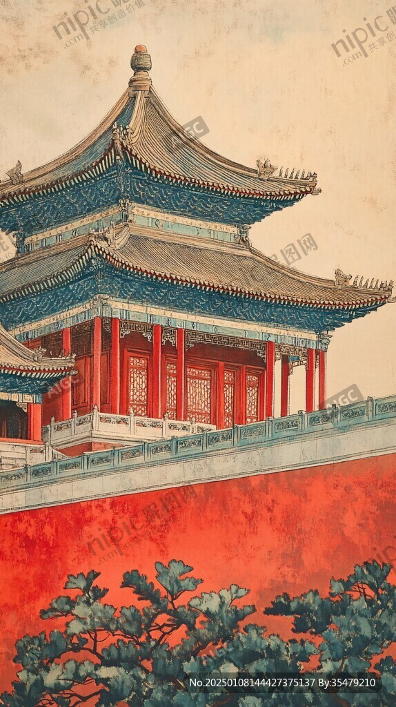 樓角故宮插畫
