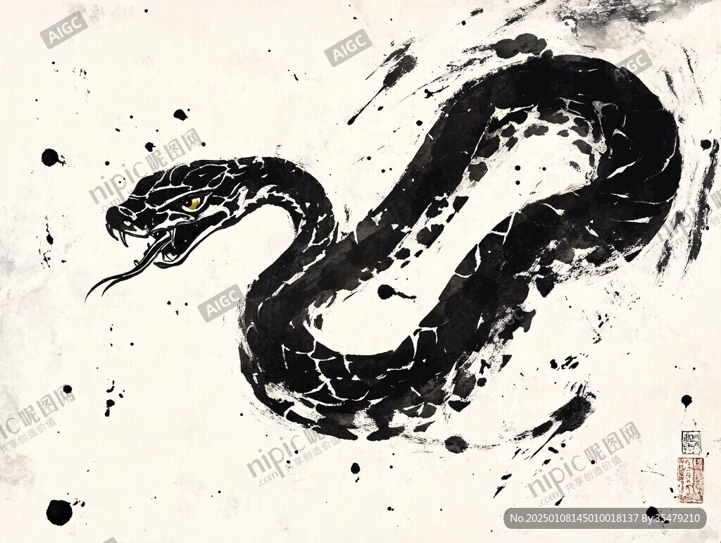 水墨畫(huà)蛟龍水蛇