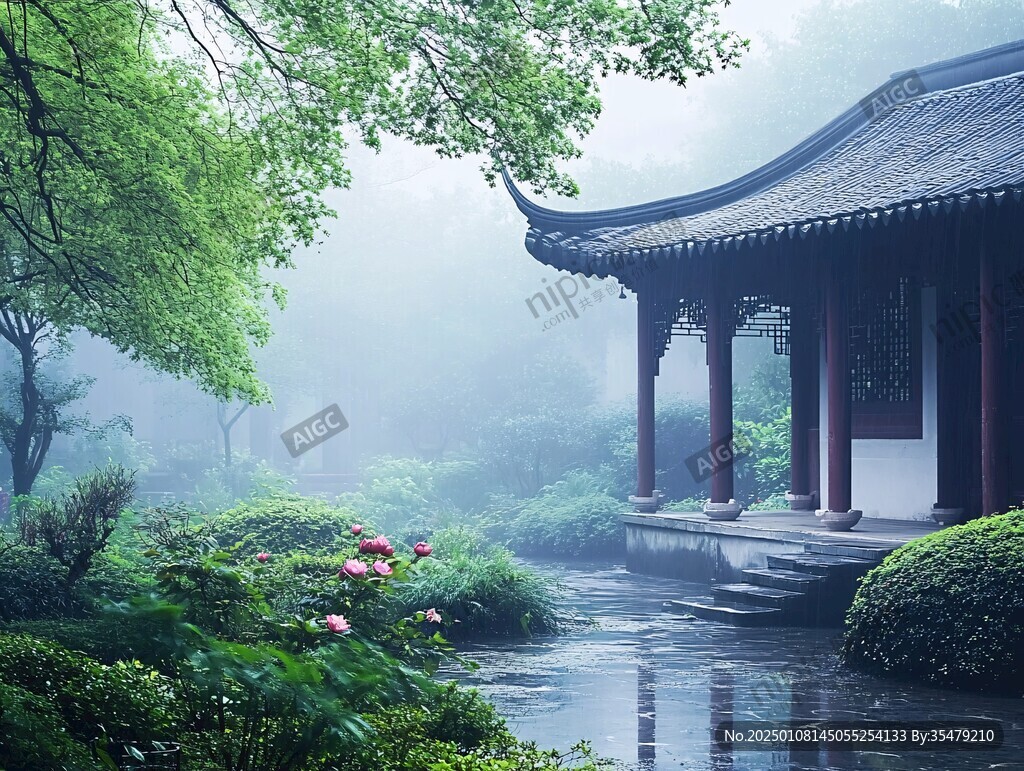 晨霧中的懷思亭