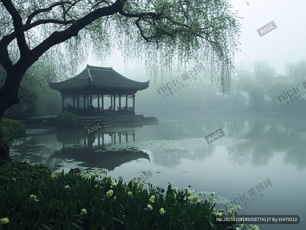 晨霧中的懷思亭