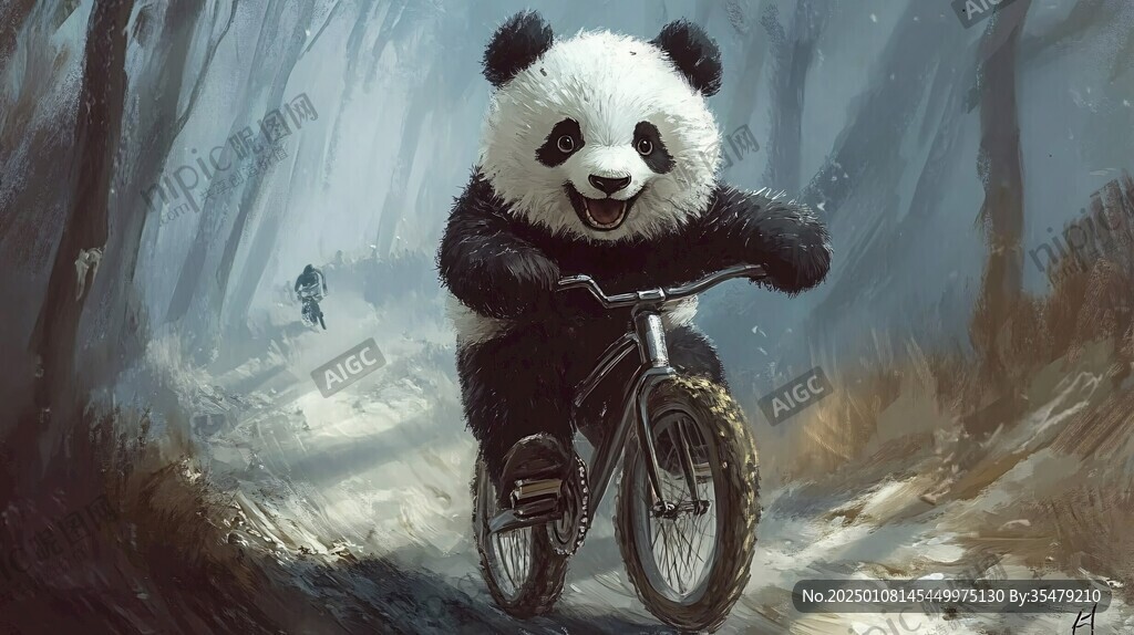 卡通熊貓騎自行車