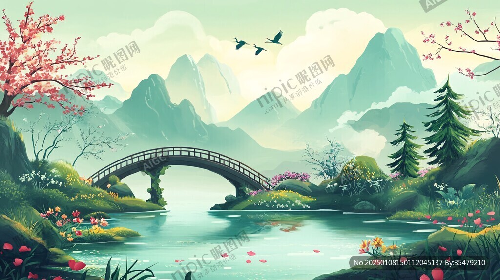 江南春季山水插畫(huà)