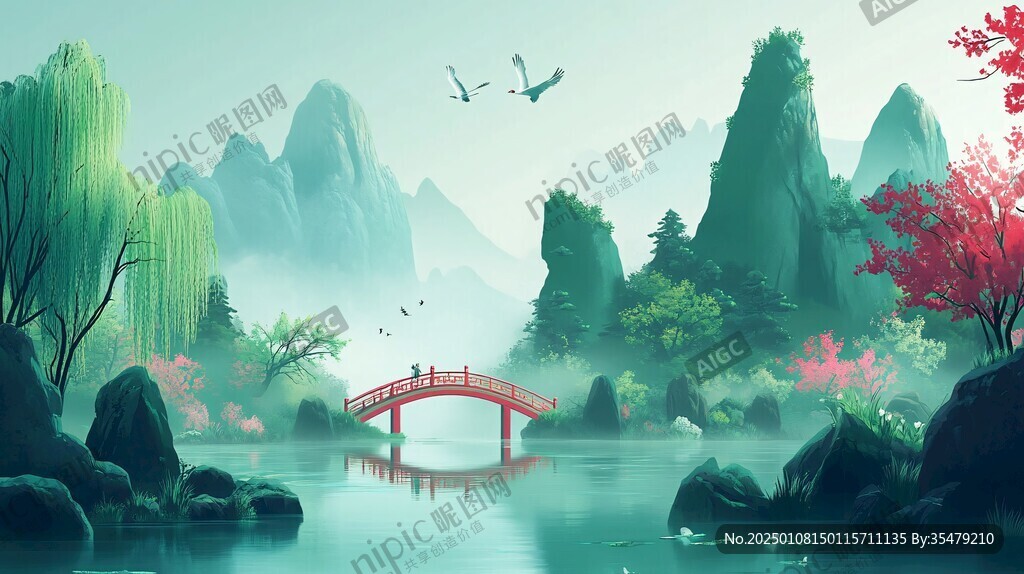 山水仙景插畫