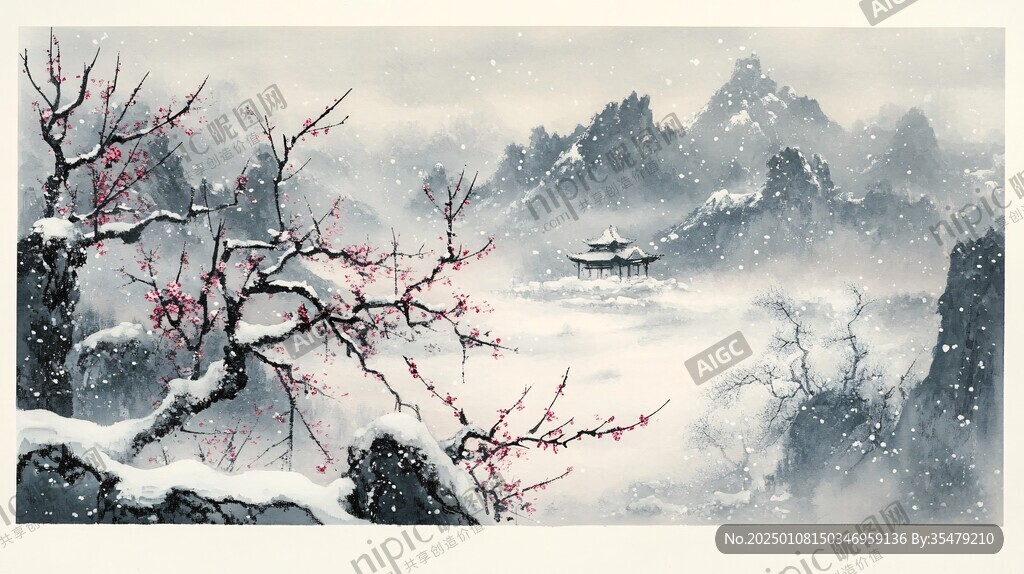冰雪紅梅插畫