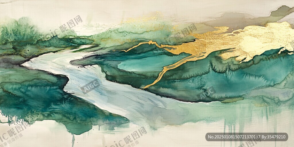 流體畫(huà)金色山河