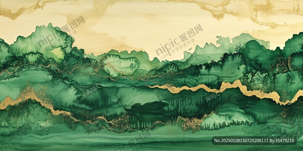 巨幅新中式青綠山水畫