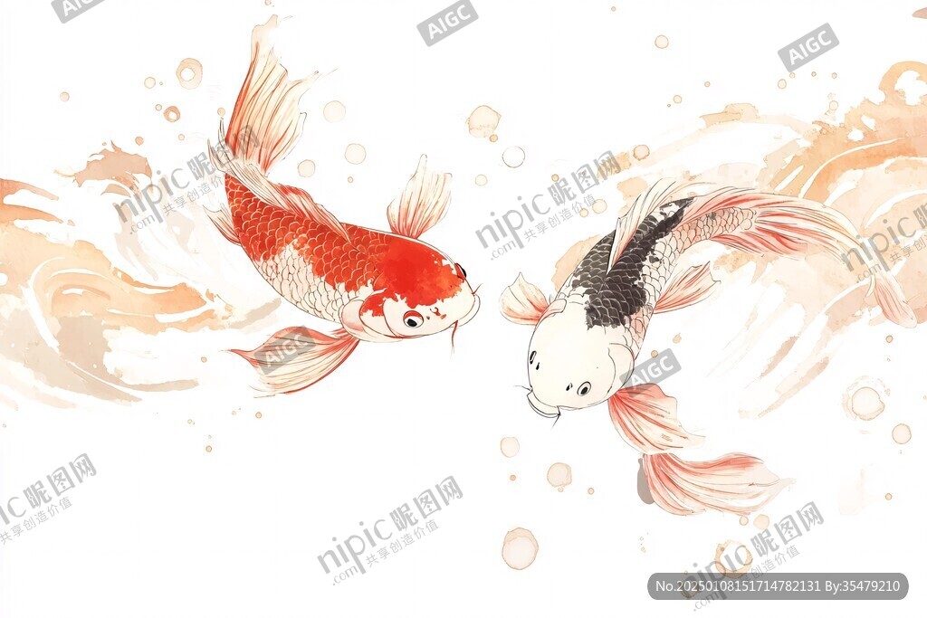 手繪錦鯉插畫