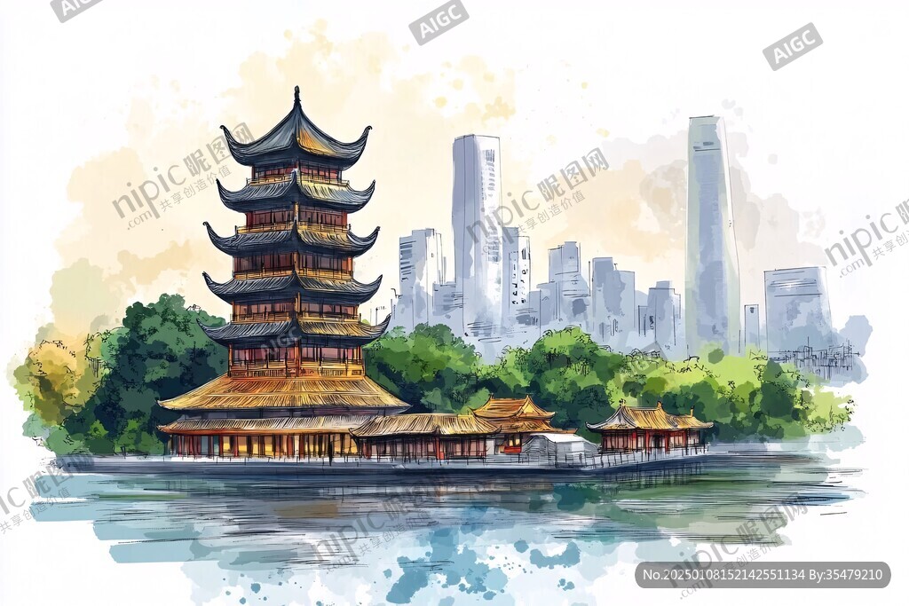 甲秀樓插畫