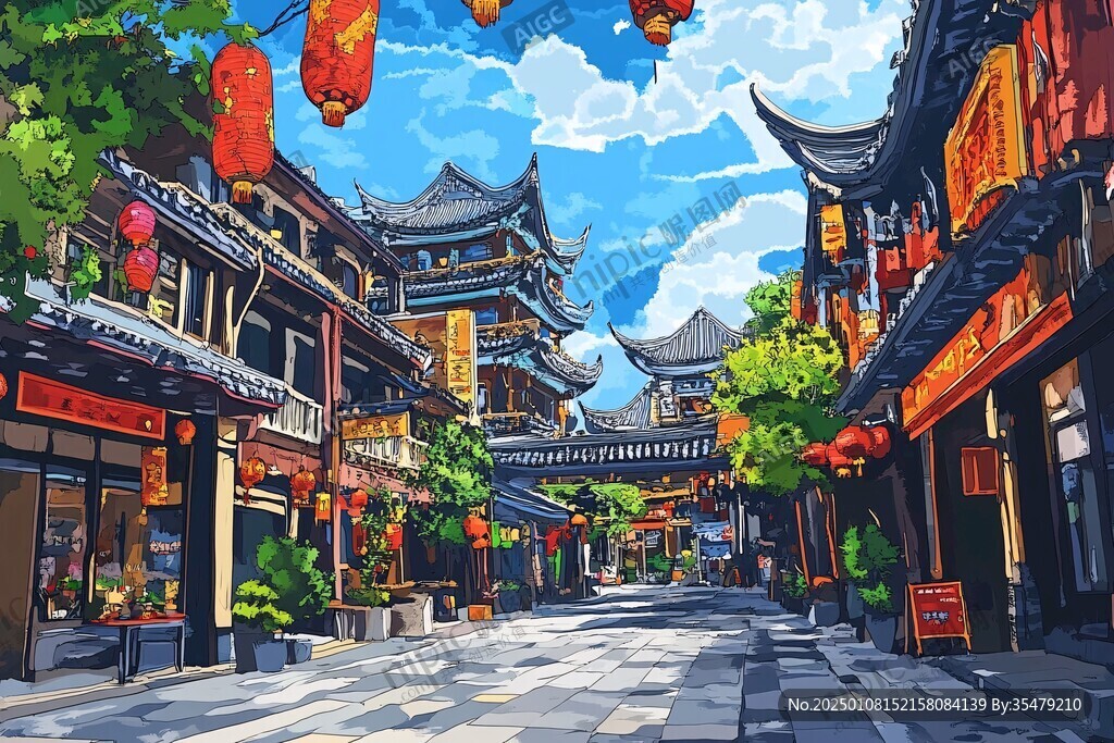 納西族城市插畫