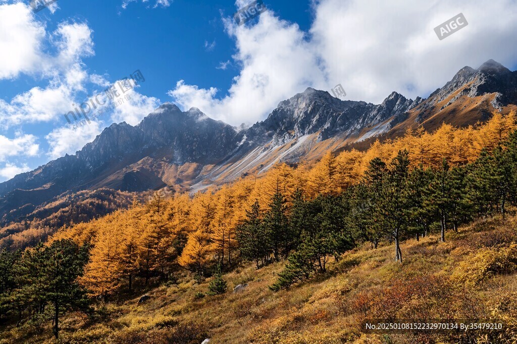 黃葉白雪山金秋深秋色