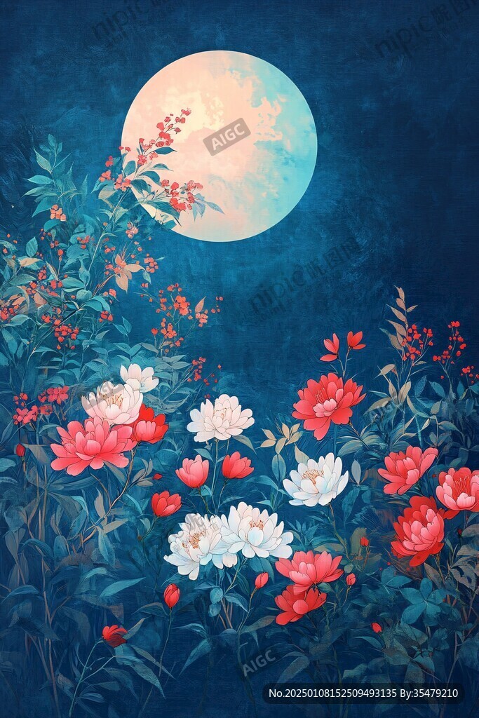 巖彩山茶花之皎月