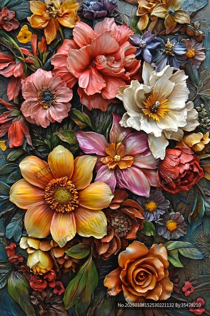 3d浮雕繽紛花卉