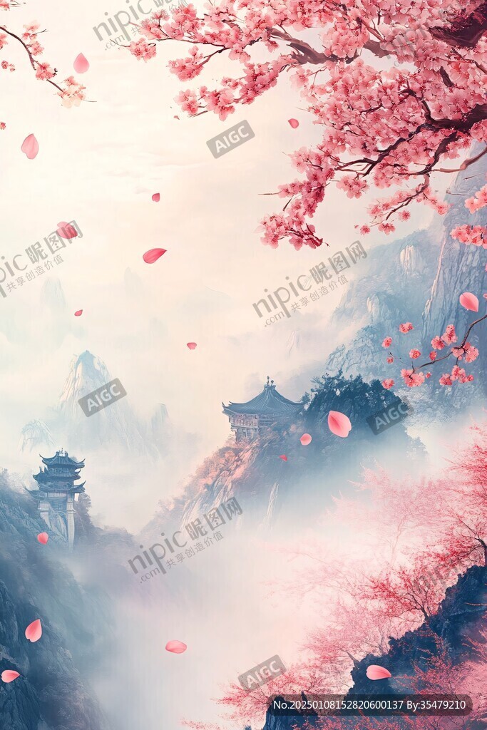 桃花源記古風山水插畫