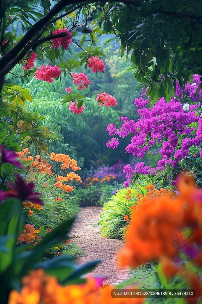 浪漫林間花叢