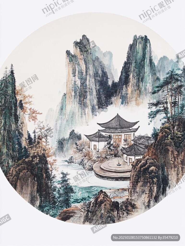 圓形掛畫山水畫