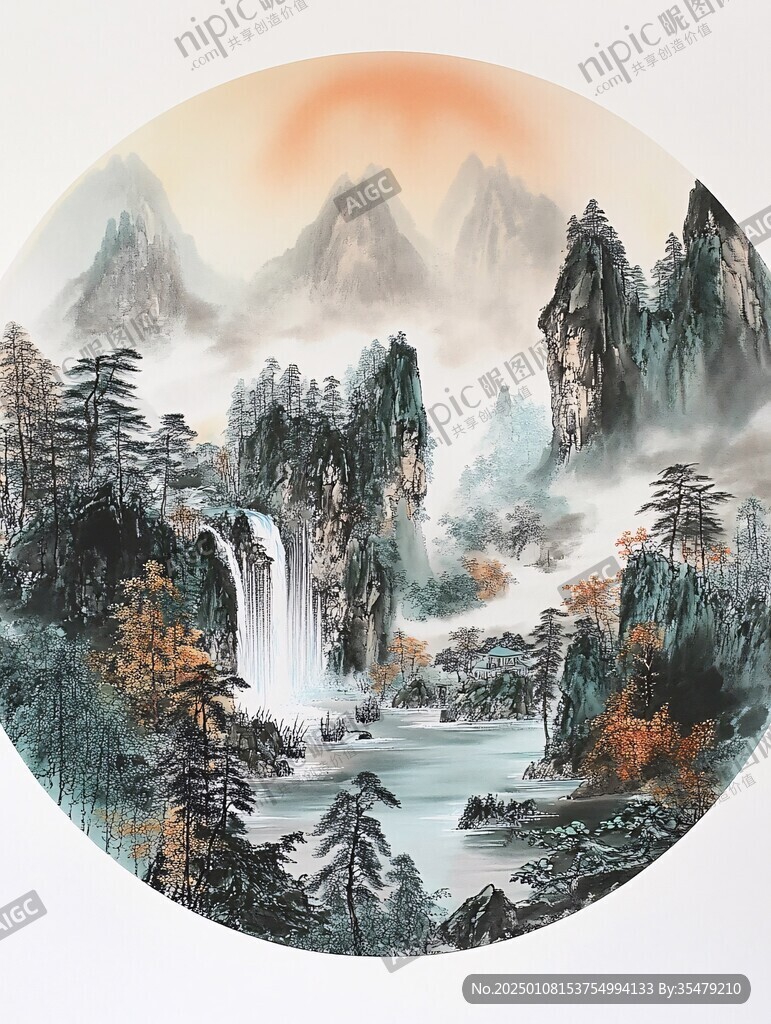 圓形掛畫山水畫