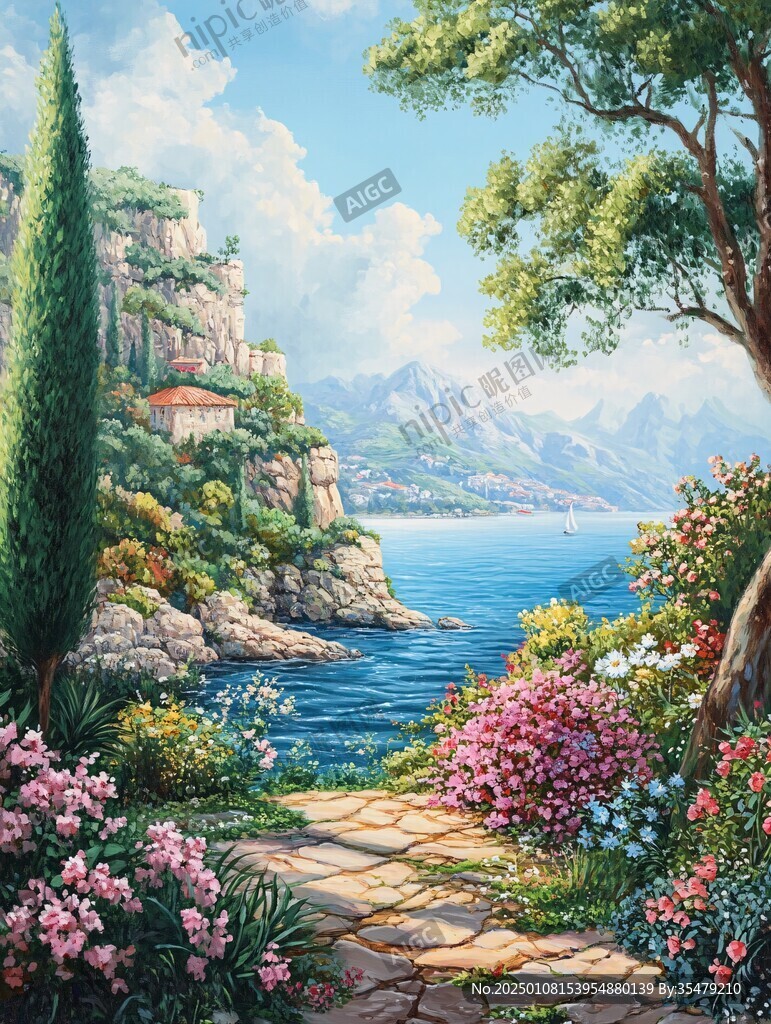 油畫地中海風(fēng)景畫