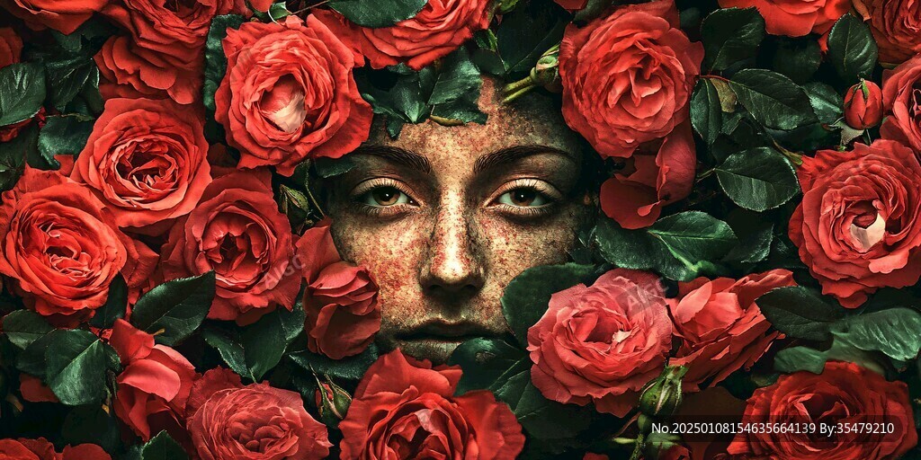 鮮花遮擋臉部