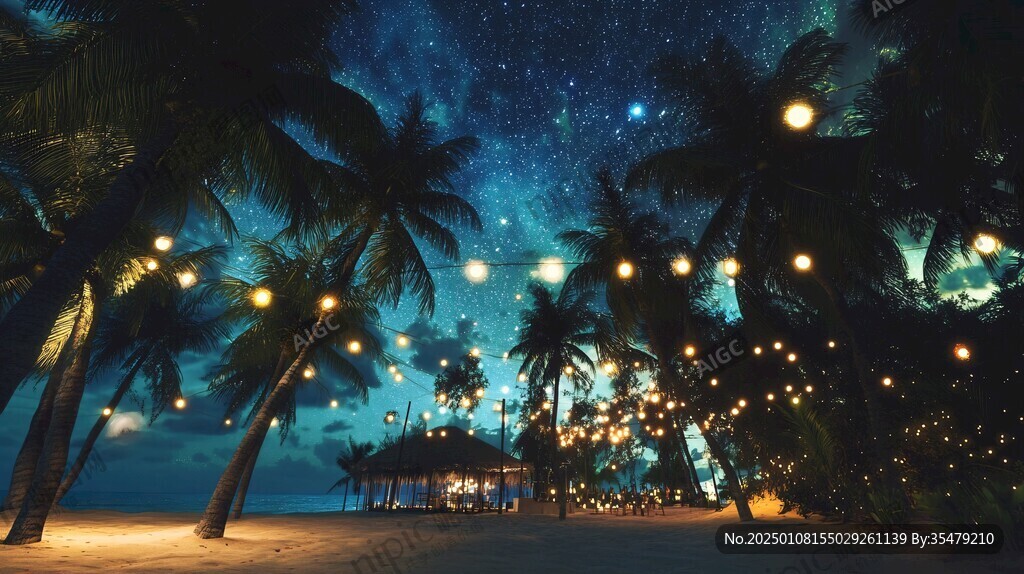 海灘夜景燈光
