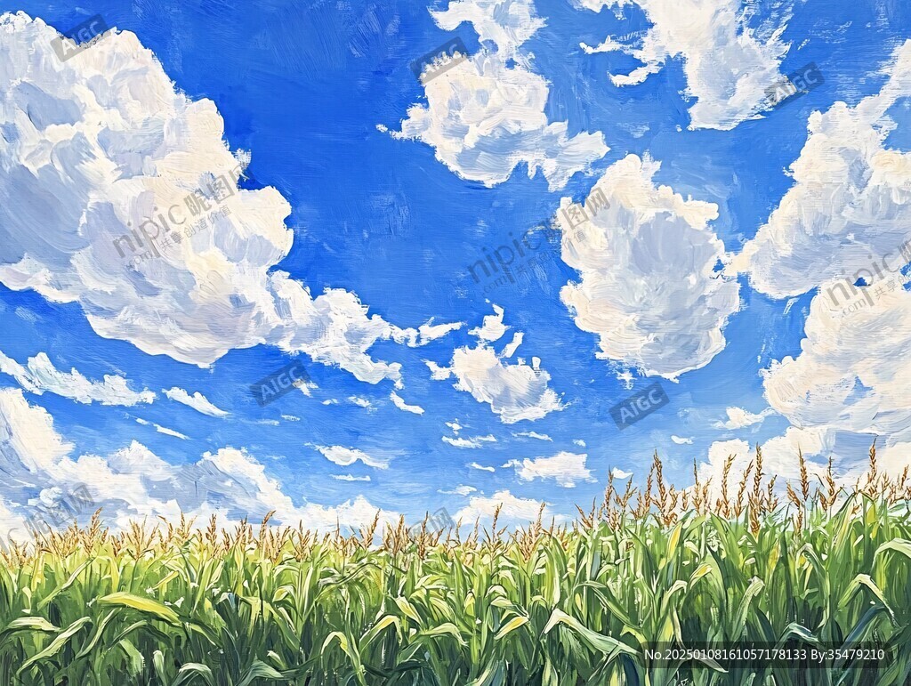 藍(lán)天白云綠草油畫
