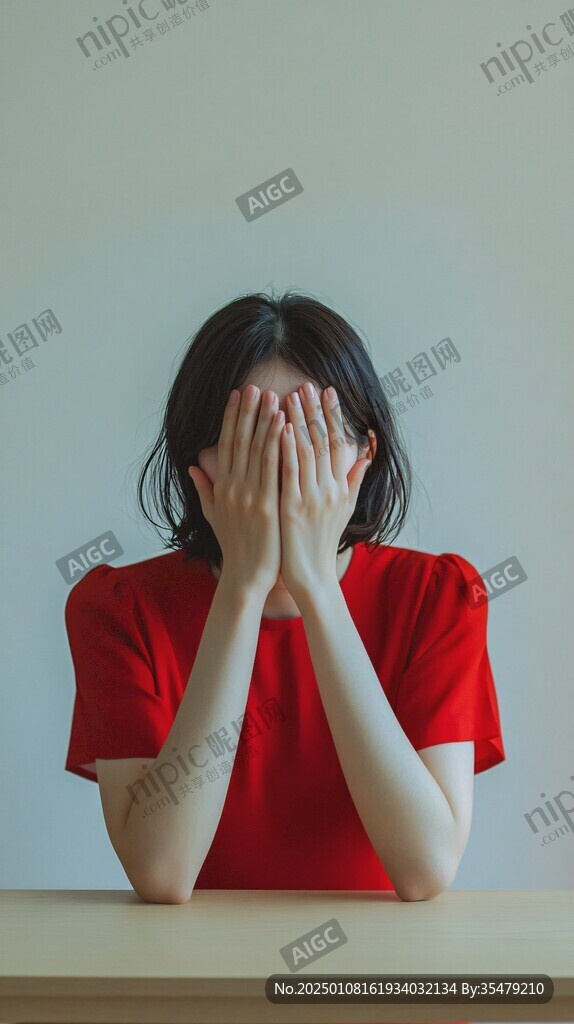 單手遮眼女孩