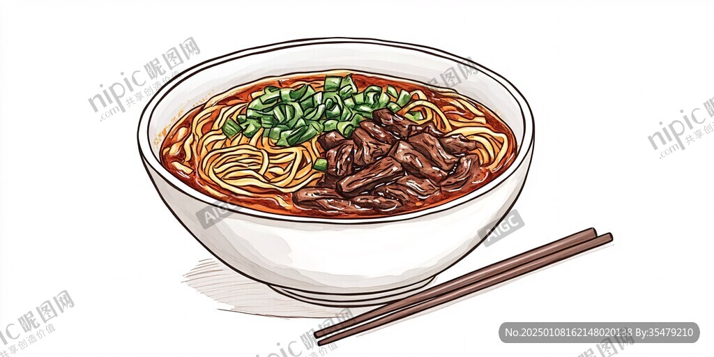 牛肉粉面手繪插畫