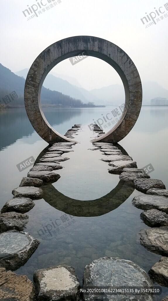 湖邊圓形棧道