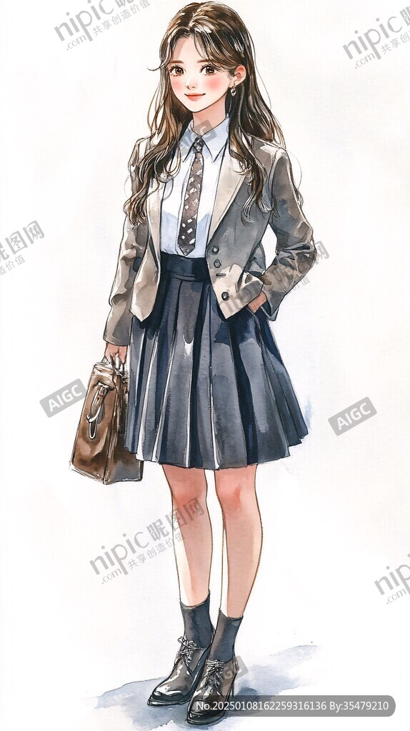 校服美女插畫