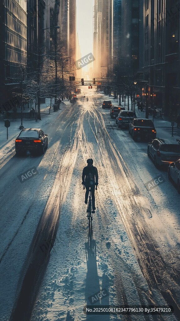 雪中騎車的人