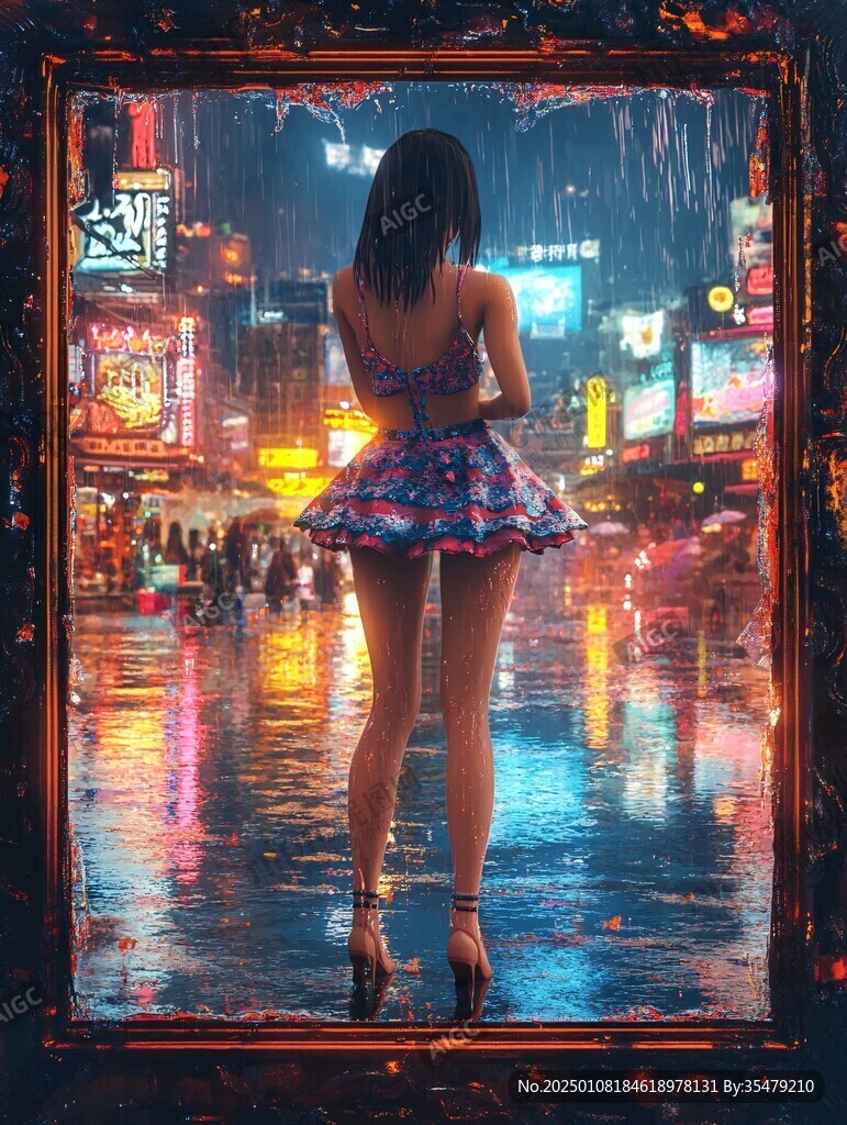 雨中女孩背影