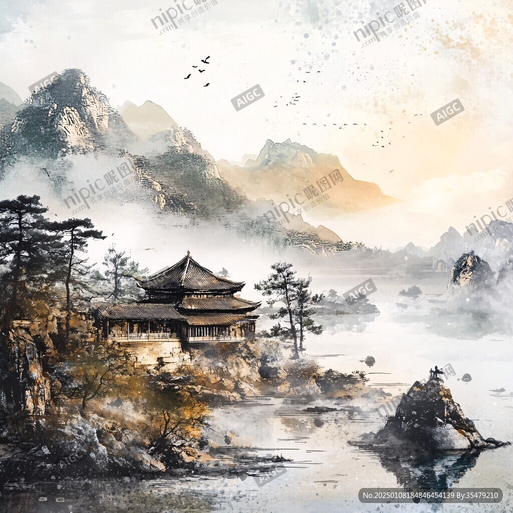 樓閣山水意境畫