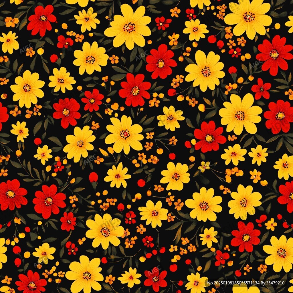 黃底紅花朵