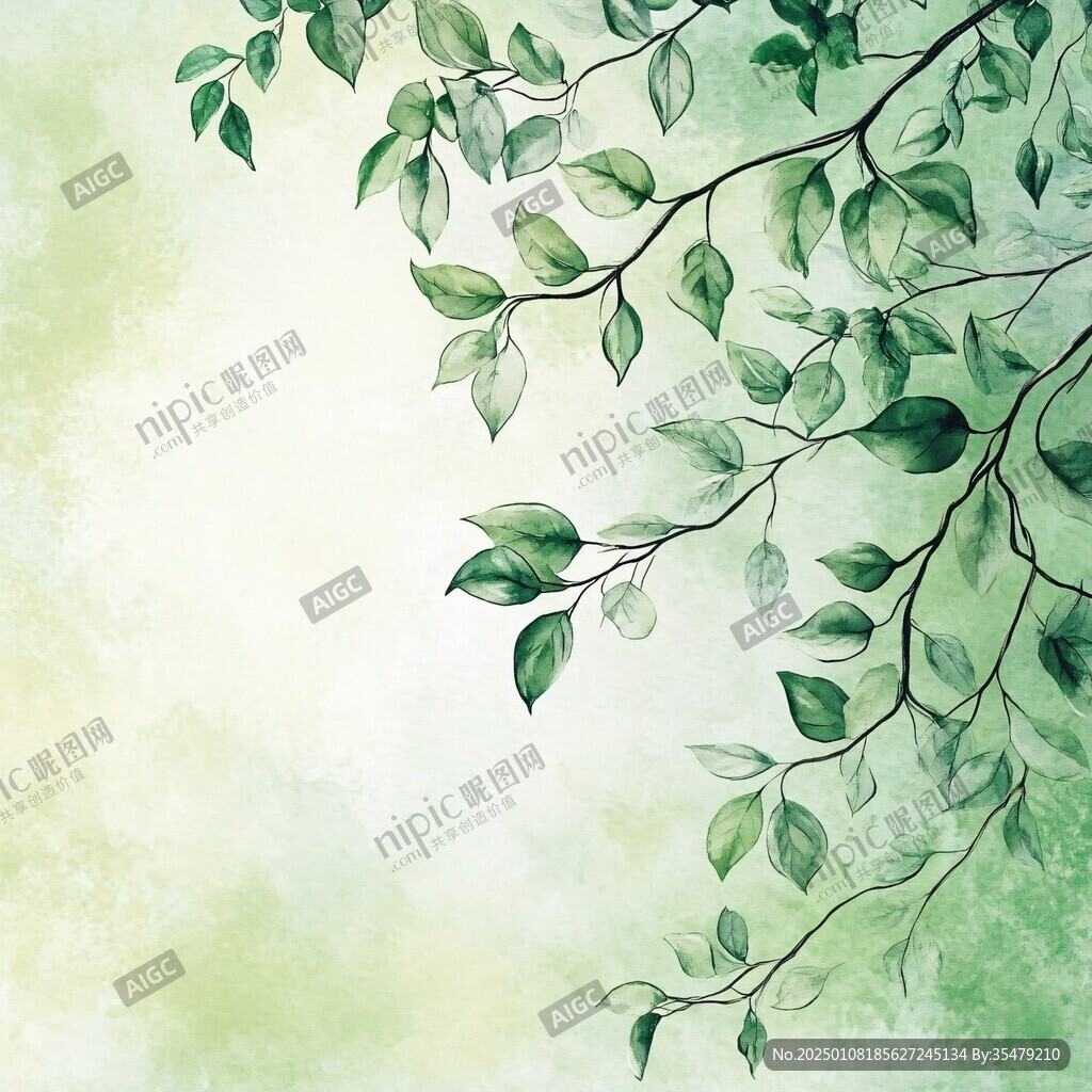 綠色樹(shù)葉水彩背景