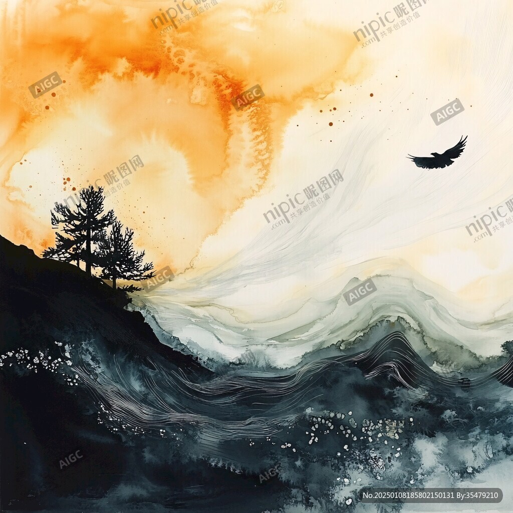 意境抽象畫彩墨山水畫