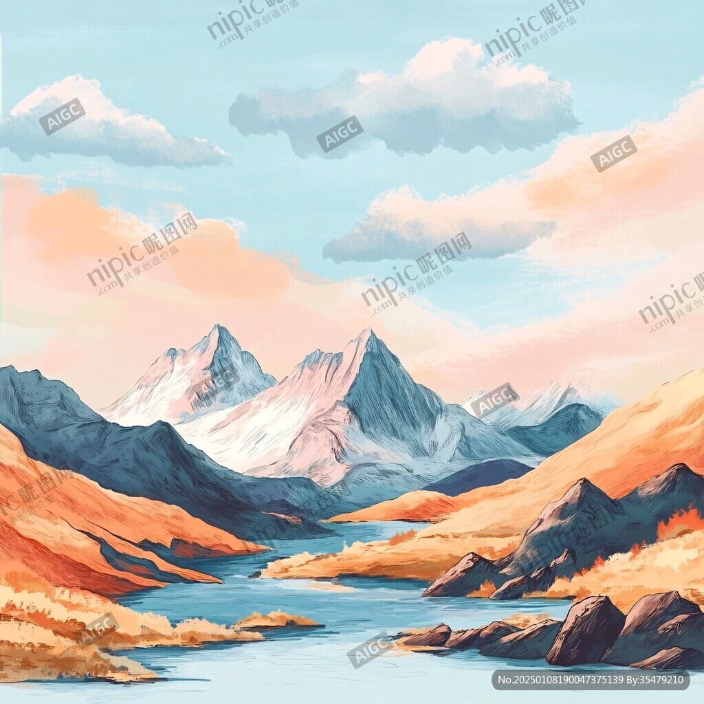 唯美山川插畫