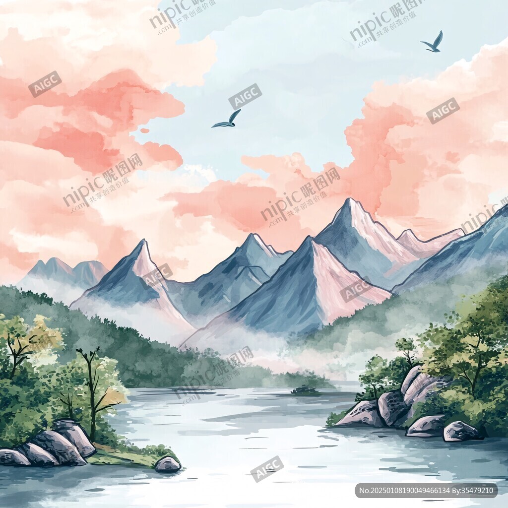 唯美山川插畫