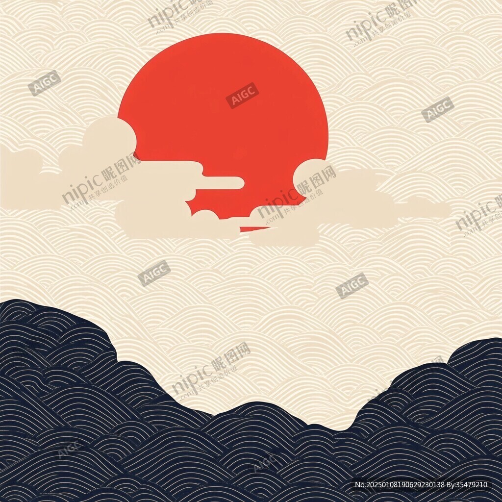 復(fù)古云霧紅日背景