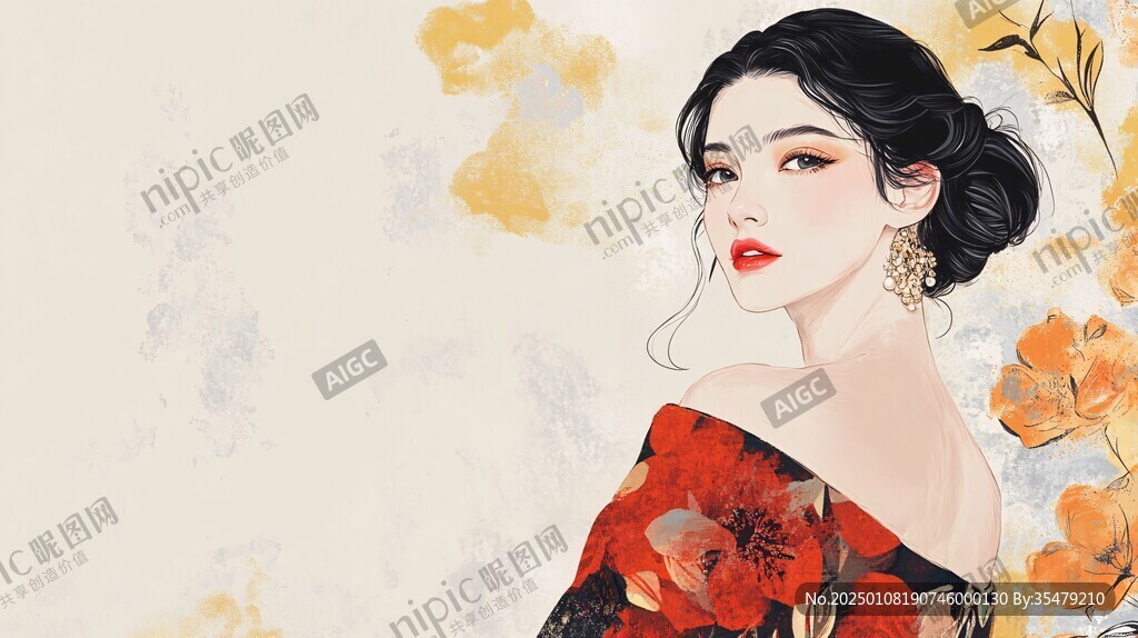 復古風美女插畫