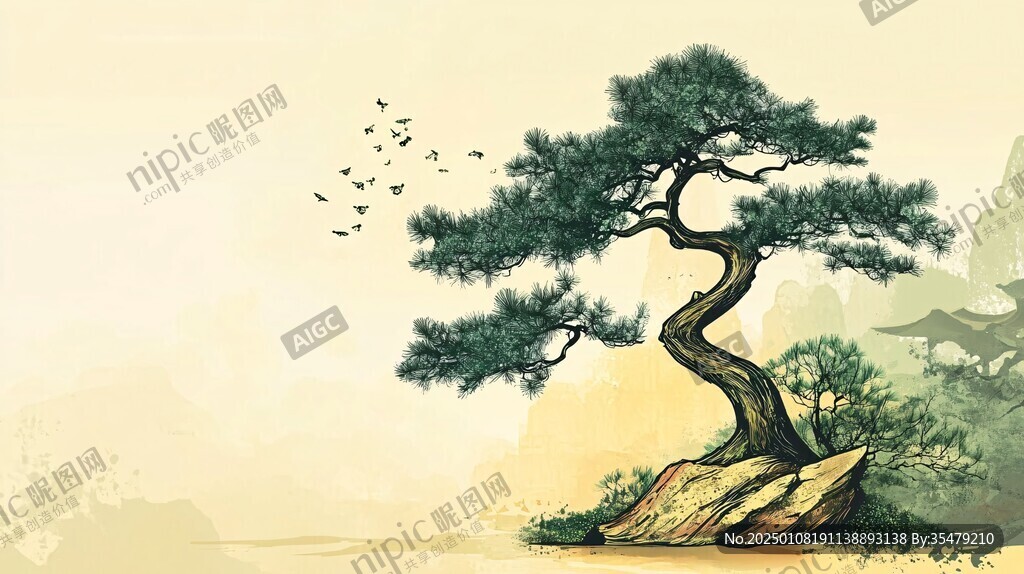 古典古風(fēng)復(fù)古迎客松