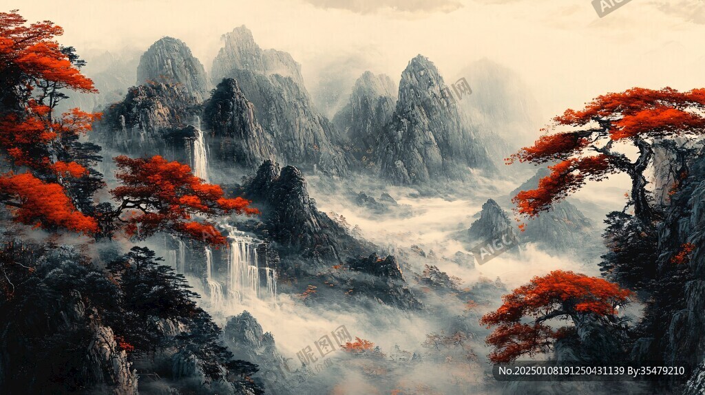迎客松油畫