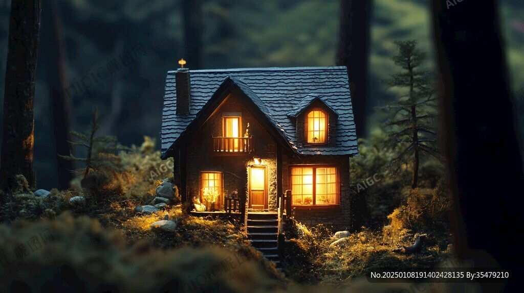 森林小木屋夜景