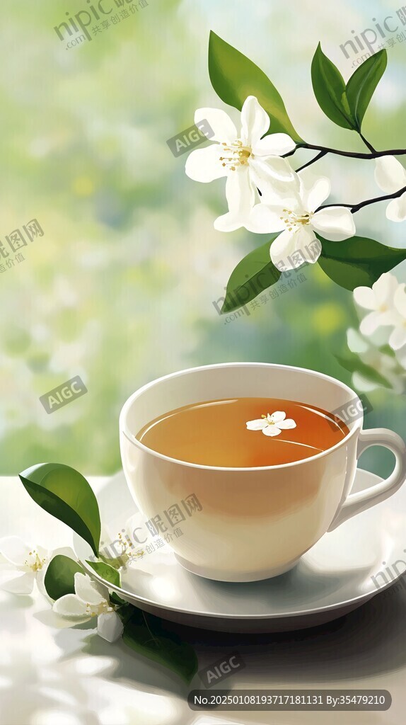 茉莉花茶插畫