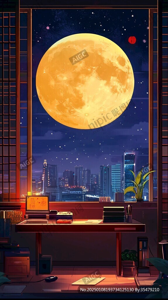 月光下的城市插畫(huà)