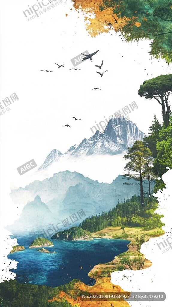 意境山水彩墨清爽卡片