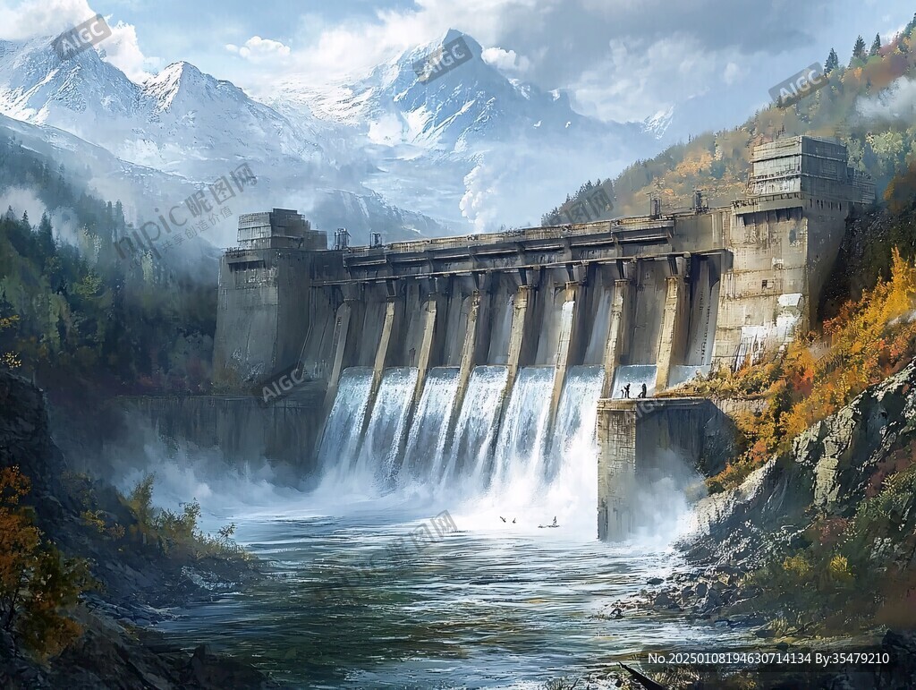 水電站插畫