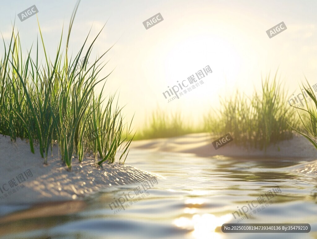 夕陽下的水草
