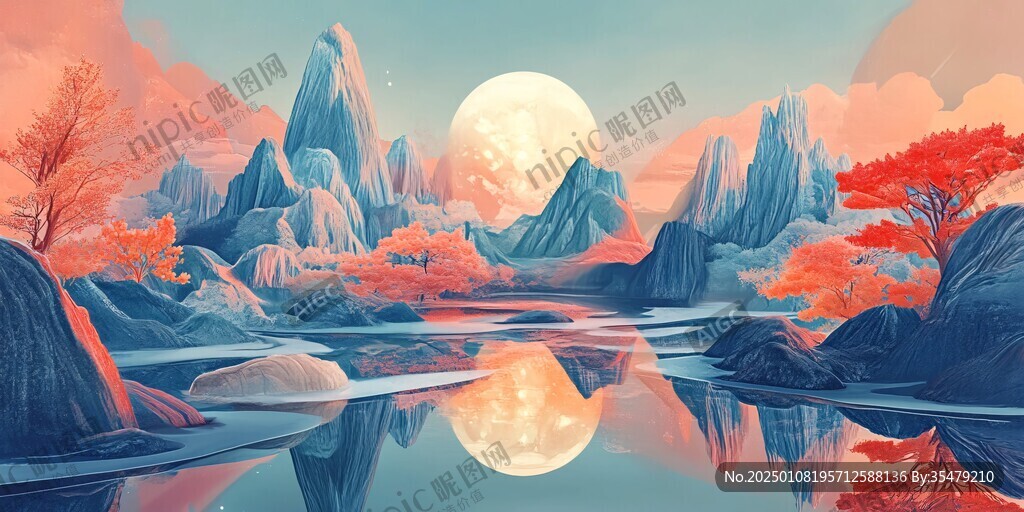 創意山水插畫插圖