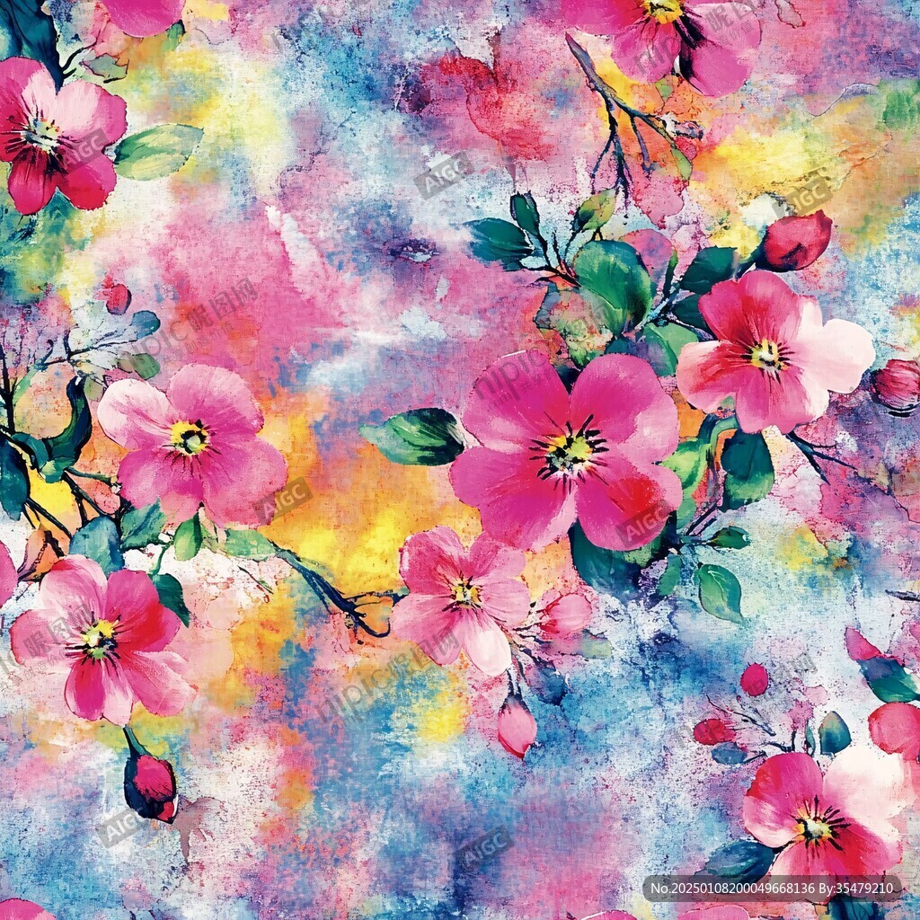 西瓜紅花背景數(shù)碼印花