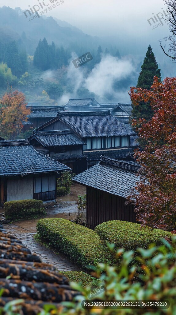 小木屋炊煙風光